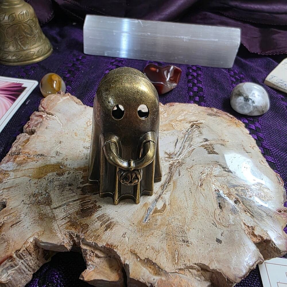 Gothic Brass Ghost Incense Burner | Spooky Halloween Bat & Spiderweb Figurine, M